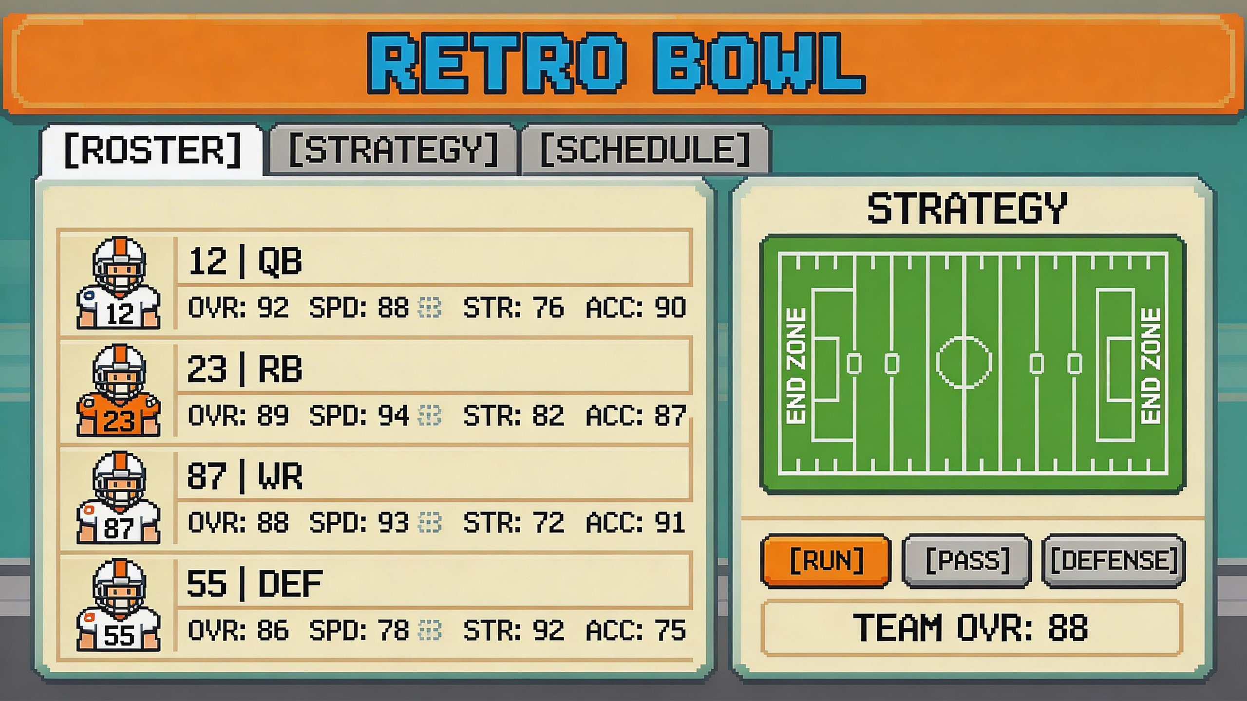 Retro Bowl team management